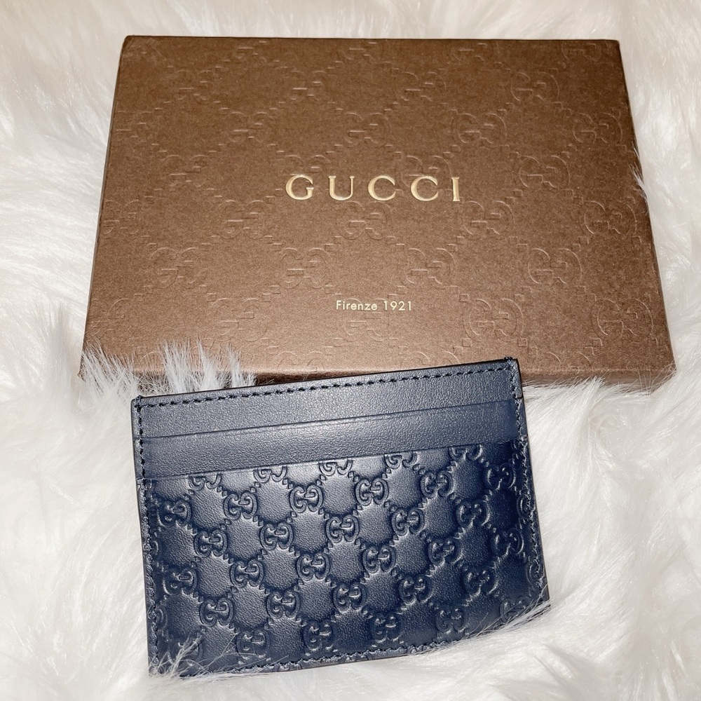 Gucci Dark Blue Embossed Card Holder